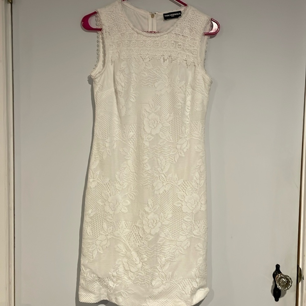 Karl Lagerfeld white sleeveless eyelet shift dress • Size Small - Picture 4 of 9